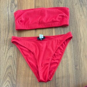 Missguided Red Ribbed Bikini Set